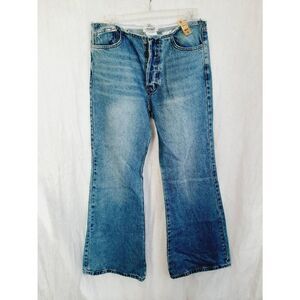 Vibrant bell bottom button front bohemian hippie sz 9 jeans NWT fringe waist